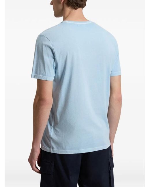 Woolrich Blue Garment-Dyed Printed T-Shirt for men