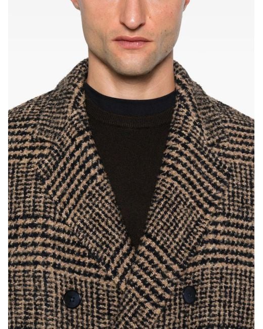Herno Brown Double-Breasted Check Coat for men