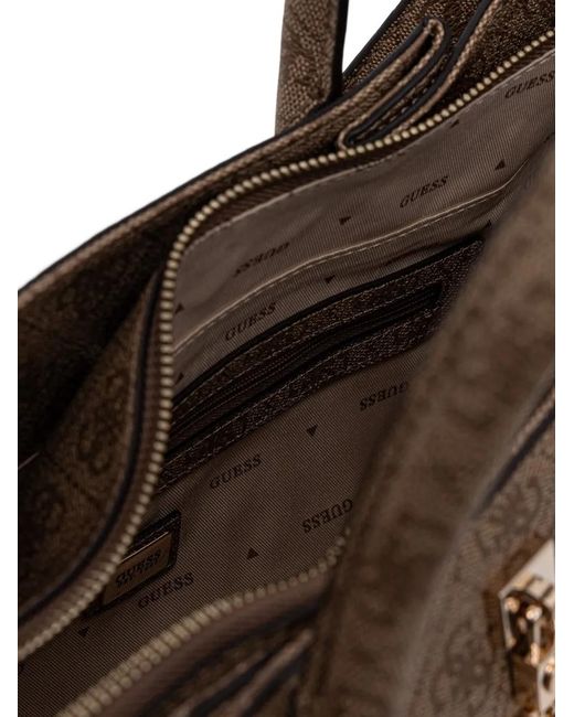 Guess Brown Yesba Monogram-Print Padlock-Detail Tote Bag