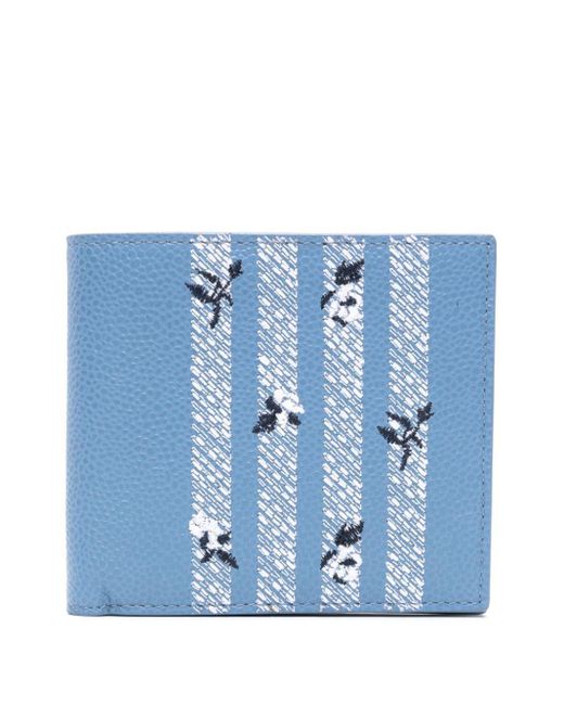 Thom Browne Blue 4-bar Rose-embroidered Leather Cardholder