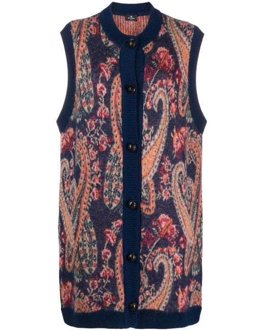 Etro Blue Paisley Intarsia-Knit Vest