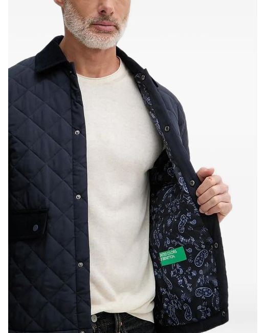 Benetton Blue Quilted Corduroy-Collar Jacket for men