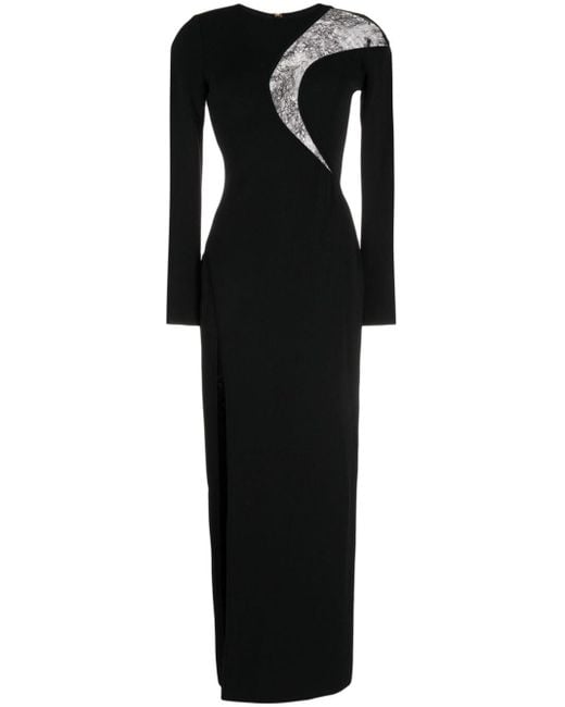 Vestido largo con detalle de encaje Elie Saab de color Black