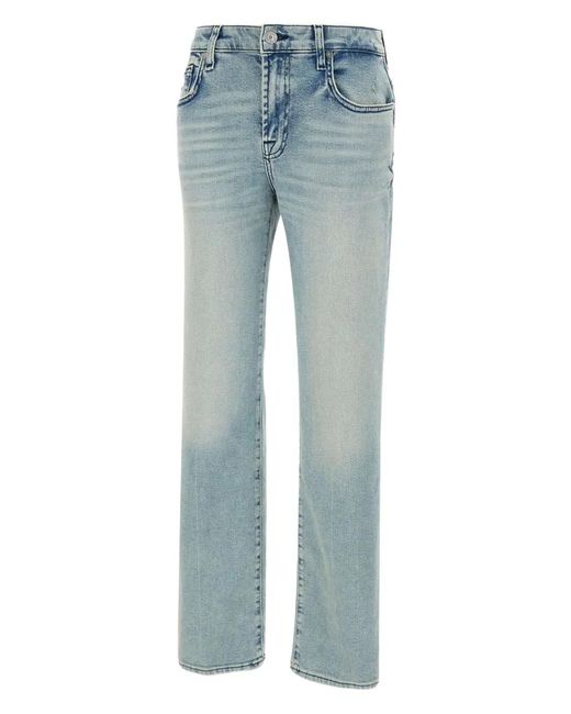 7 For All Mankind Blue Faded Straight-Leg Jeans