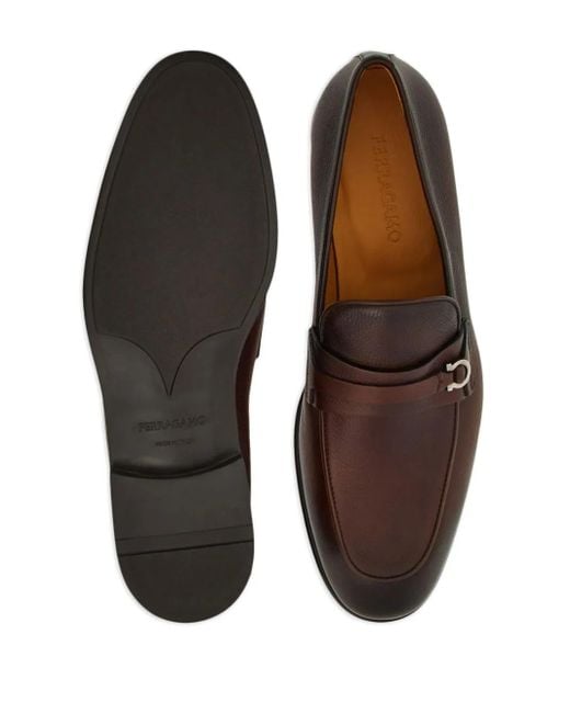 Ferragamo Brown Ferragamo Gancini-Buckle Leather Loafers for men