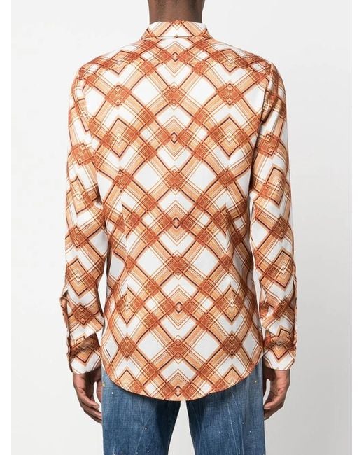 DSquared² Brown Check Print Buttoned Shirt for men