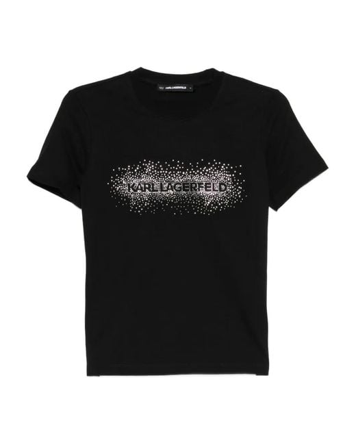 Karl Lagerfeld Black Rhinestone-Embellishment Crew-Neck T-Shirt