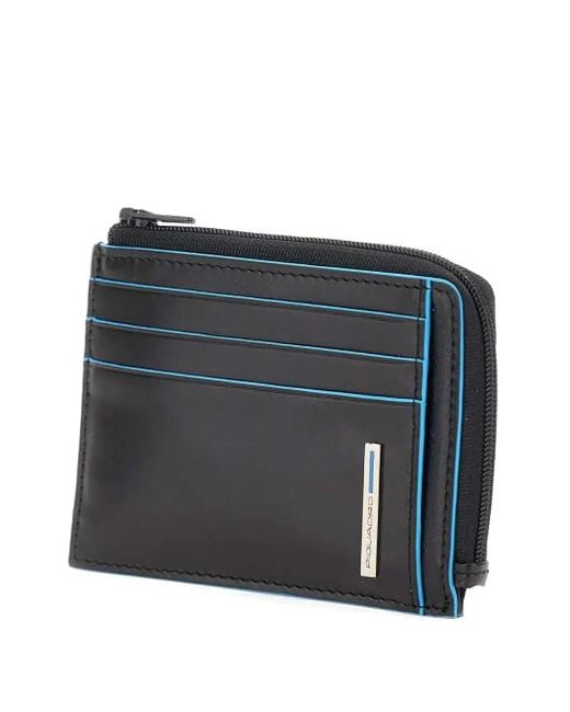 Piquadro Black Zip Leather Cardholder for men