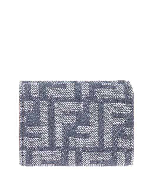 Fendi Gray Ff-Pattern Tri-Fold Wallet