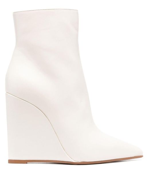 Le Silla White Kira 120mm Wedge Leather Boots