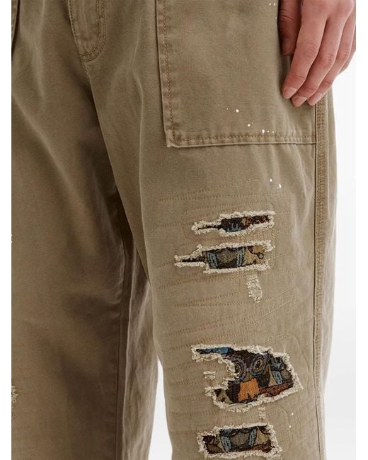 AFTERMATHS Green Paint-Splatter Distressed-Effect Jeans for men