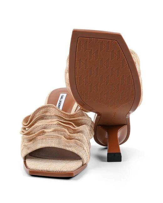 Karl Lagerfeld Natural Karmel Ruffled Squared-Toe Heeled Sandals