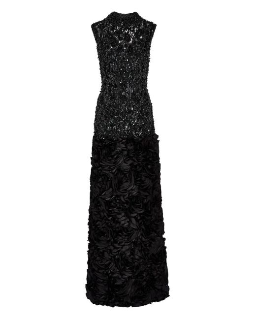 Jenny Packham Black Sequin-Embellishment Ruffle Maxi Dress