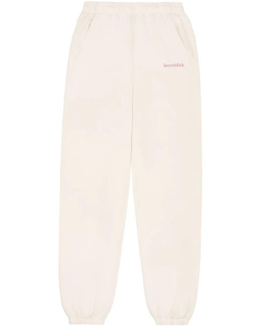 Sporty & Rich White Serif Logo-Print Track Pants