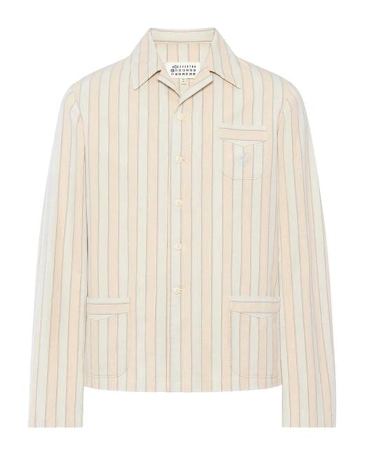 Maison Margiela White Striped Long-Sleeved Shirt Jacket for men