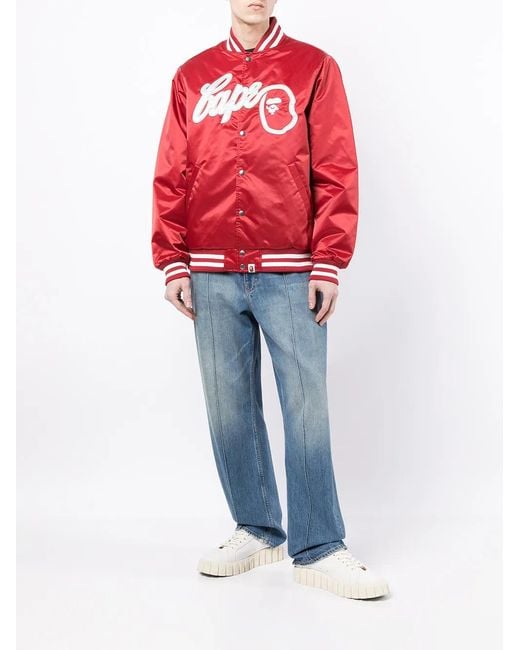 A Bathing Ape Red Logo-Patch Bomber Jacket for men