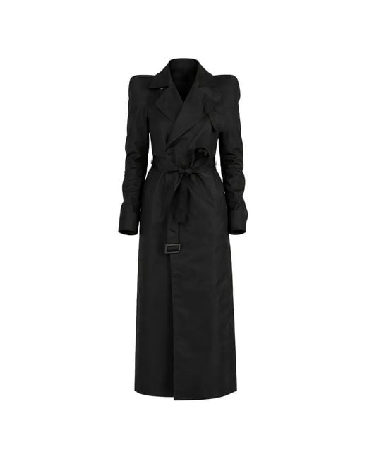 Rick Owens Black Structured-Shoulder Belted Coat