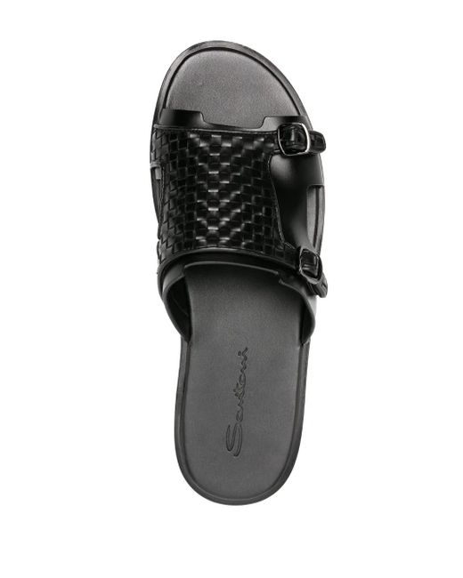 Santoni Black Duo Leather Slides for men