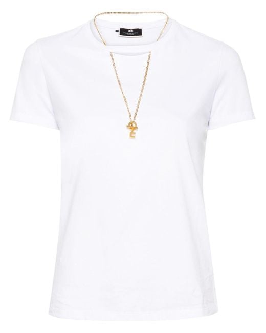 Elisabetta Franchi Katoenen T-shirt Met Uitgesneden Details in het White
