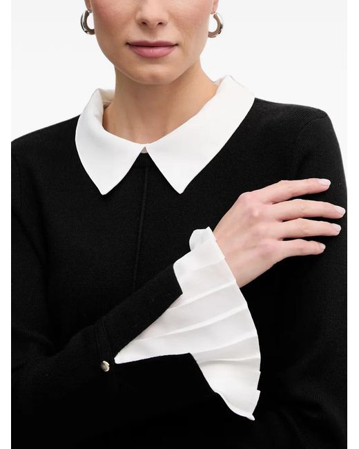 Morgan Black Pleated-Cuff Collared Mini Dress