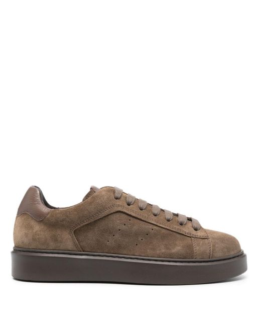 Doucal's Brown Logo-lettering Suede Sneakers for men