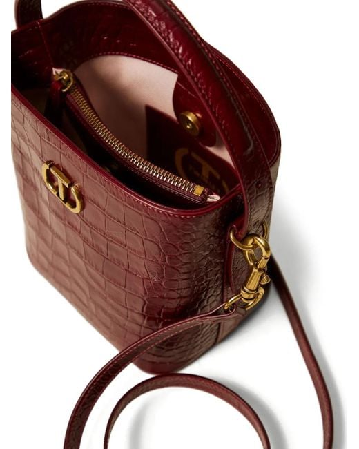 Twinset Red Crocodile-Effect Bucket Bag