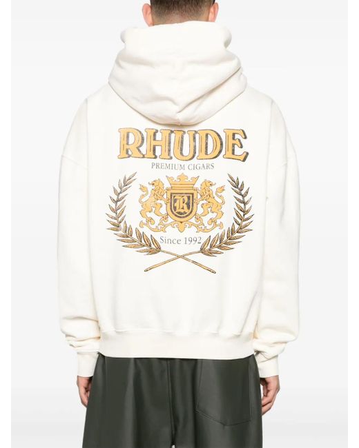 Rhude White Cresta Cigar Cotton Hoodie for men
