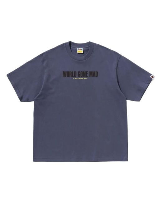 A Bathing Ape Blue Logo-Print T-Shirt for men