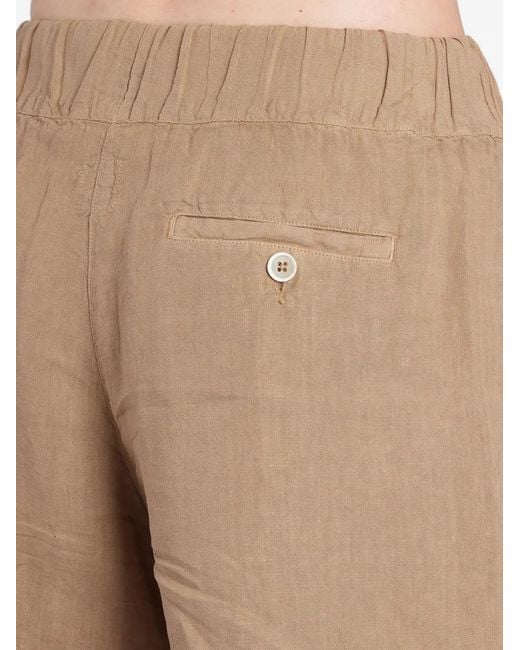120% Lino Natural Short Court À Taille Élastiquée