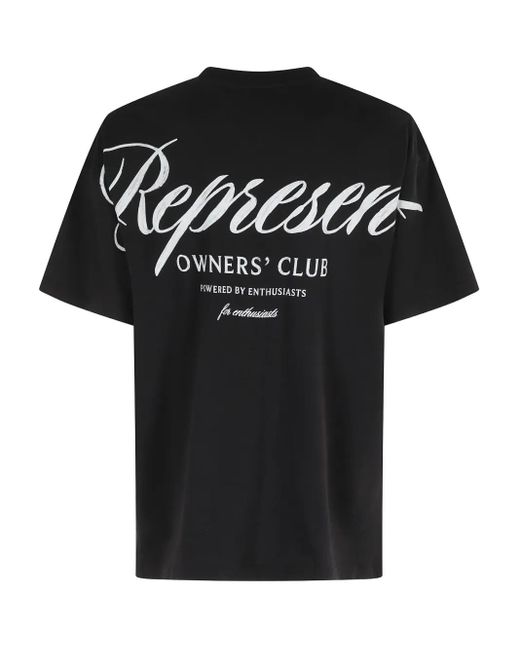 Represent Black Script-Logo Cotton T-Shirt for men