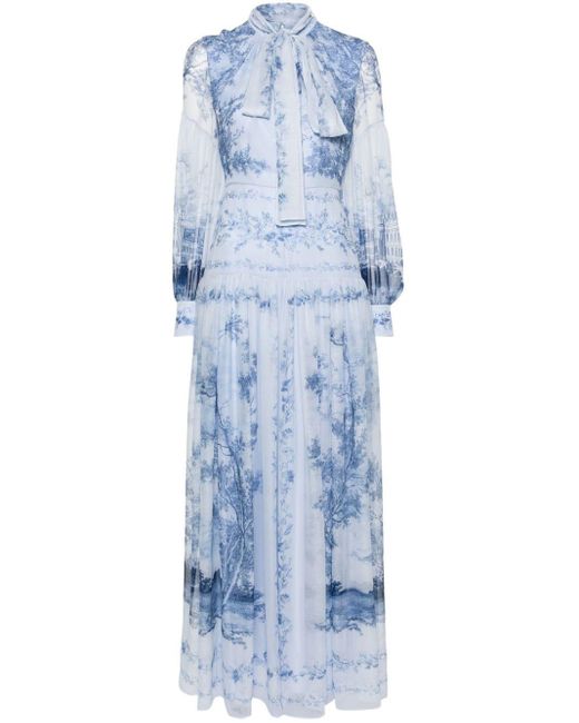 Erdem Blue Graphic-print Silk Dress