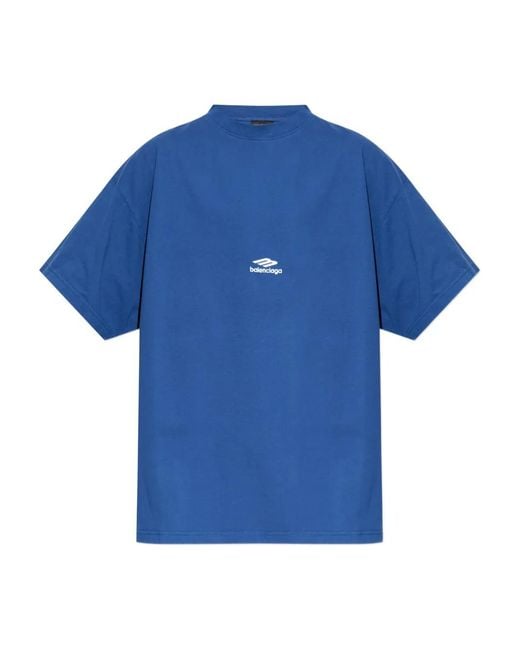 Balenciaga Blue Logo-Embroidered T-Shirt for men