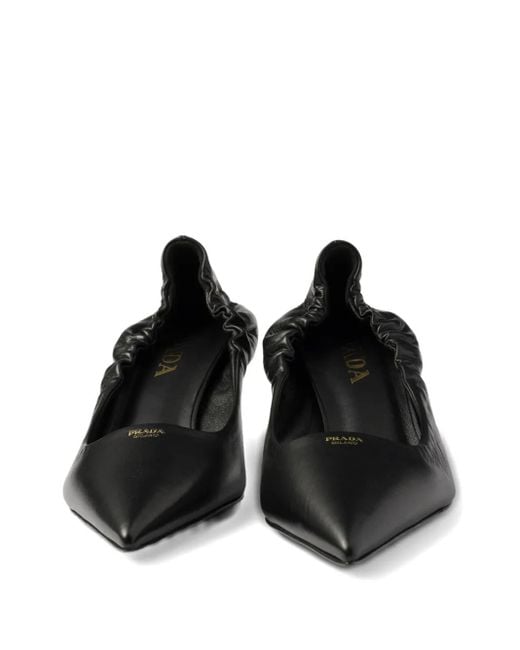 Prada Black 55Mm Ruched-Effect Pointed-Toe Leather Pumps