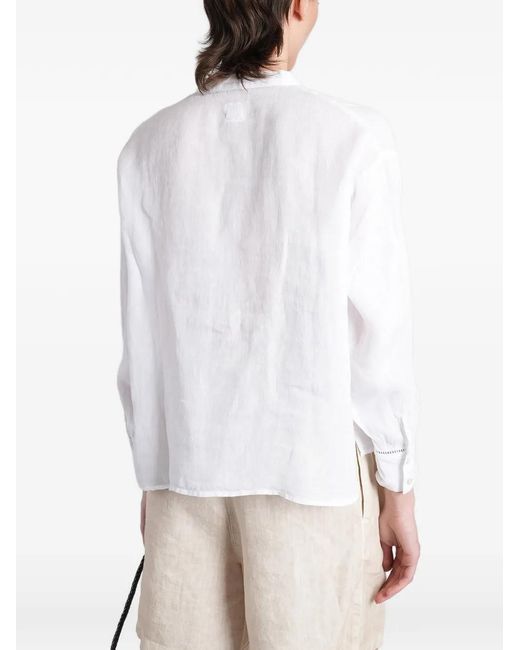 120% Lino White Pin-Tucked Open-Stitch Shirt