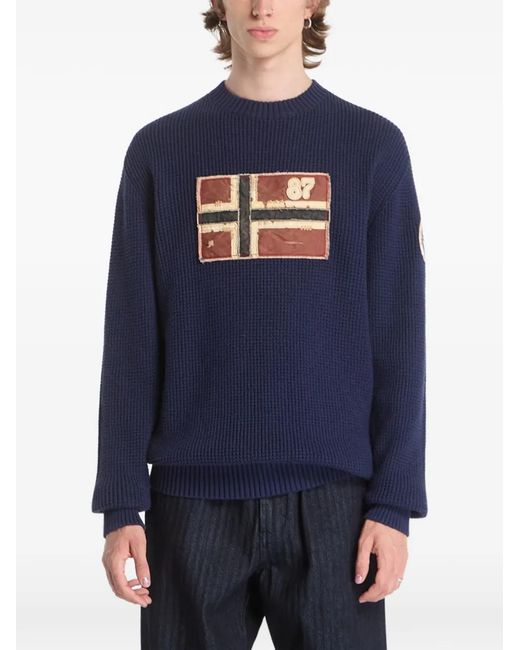 Napapijri Blue Archive Flag-Patch Sweater for men