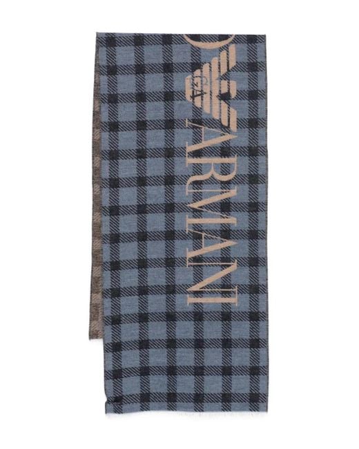 Bufanda a cuadros con logo Emporio Armani de hombre de color Blue