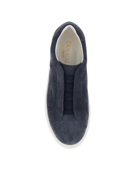 Doucal's Blue Leather Sneakers for men