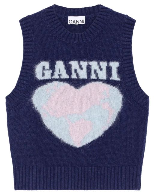 Canotta Con Cuore A Intarsi di Ganni in Blue