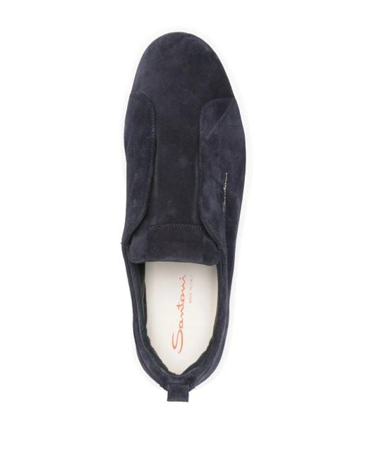 Santoni Blue Minimalist Trainers With Soft Suede Finish for men