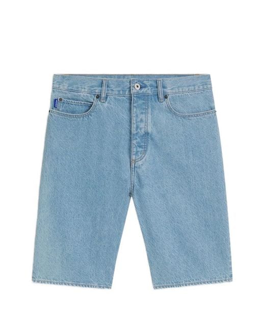 HUGO Blue Logo-Patch Denim Shorts for men