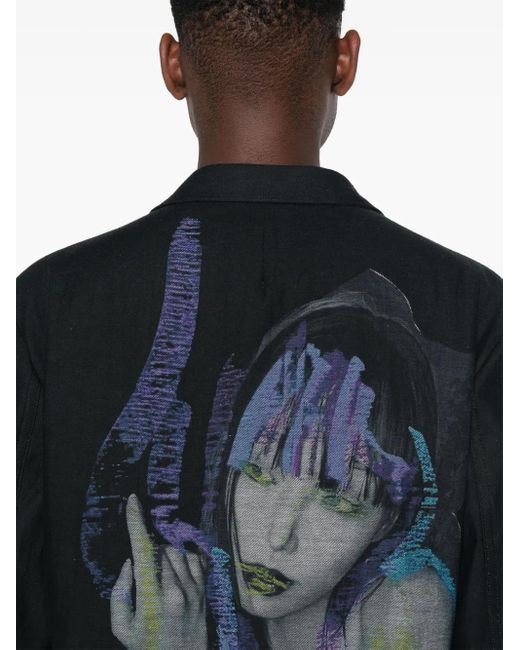 Yohji Yamamoto Black Graphic-Print Coat for men