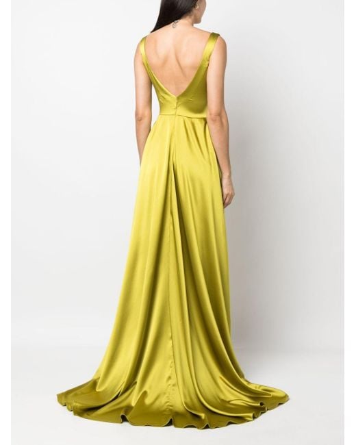 Atu Body Couture Yellow Satin-finish Pleated Maxi Gown