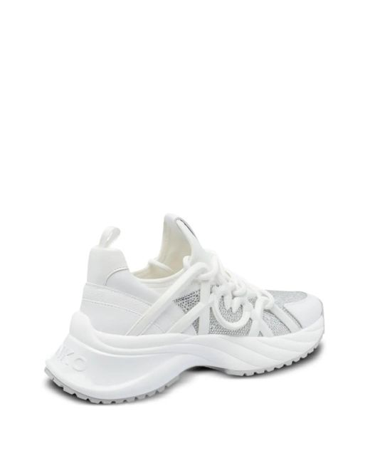Pinko White Ariel Crystal-Embellished Lace-Up Sneakers