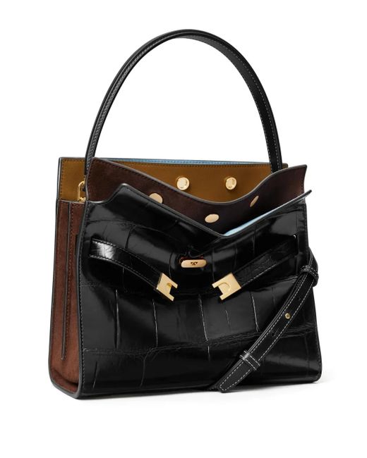 Tory Burch Black Lee Radziwill Textured Small Tote Bag