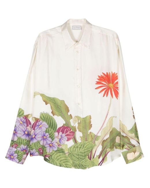 Pierre Louis Mascia White Floral-print Silk Shirt for men