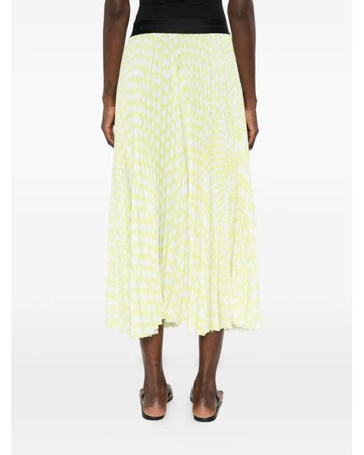MSGM Yellow Pleated Patterned Skirt