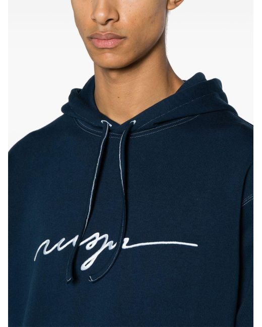 MSGM Blue Logo-embroidered Cotton Hoodie for men