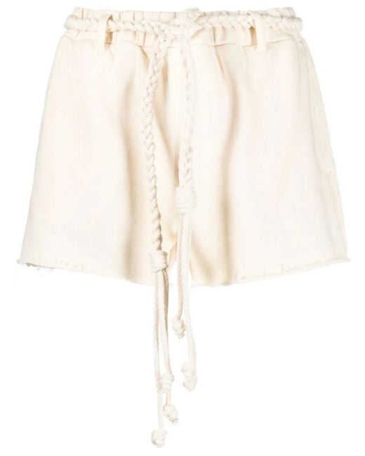 Alanui Natural Braided-Belt Cotton Shorts
