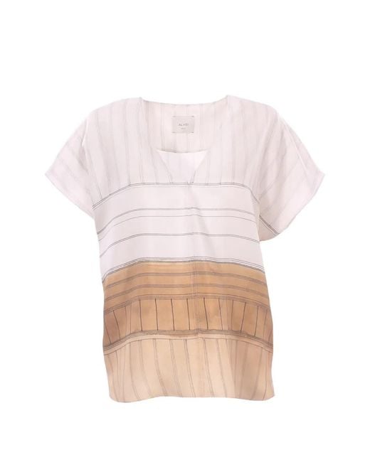 Alysi Pink V-Neck Striped Blouse