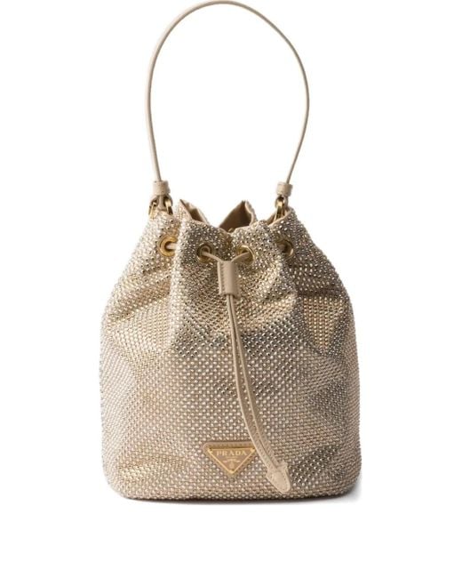 Prada Natural Crystal-Embellished Drawstring Bucket Bag